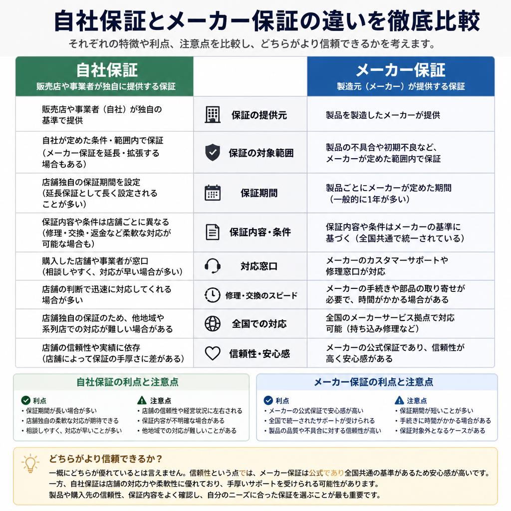 2. 自社保証とメーカー保証の違いとは？