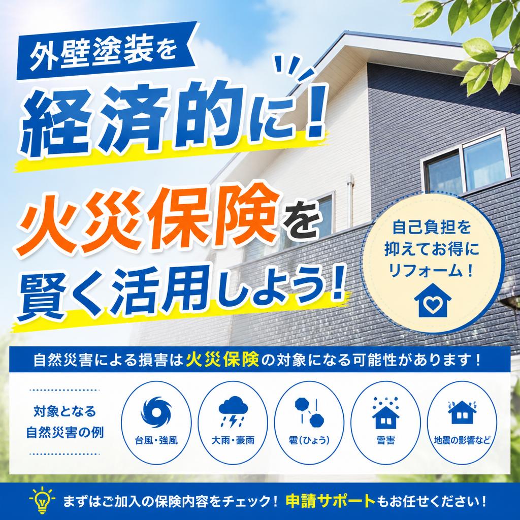 外壁塗装を経済的に！火災保険を賢く活用しよう！先ずは自然災害での火災保険適用出来るか相談しょう！