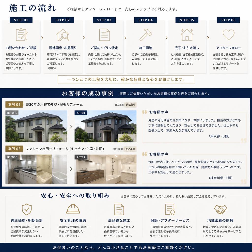 4. 施工の流れとお客様の声